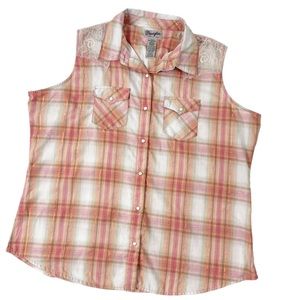 Plaid Western Sleeveless Button Up Top
